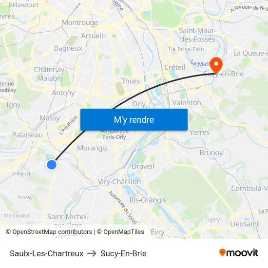 Saulx-Les-Chartreux to Sucy-En-Brie map