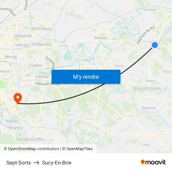 Sept-Sorts to Sucy-En-Brie map