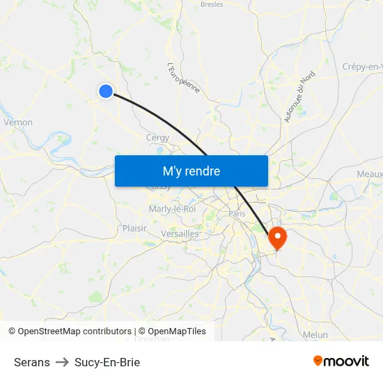 Serans to Sucy-En-Brie map