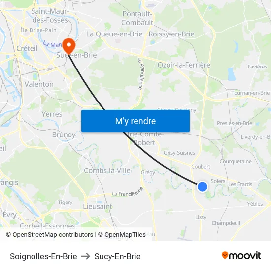 Soignolles-En-Brie to Sucy-En-Brie map