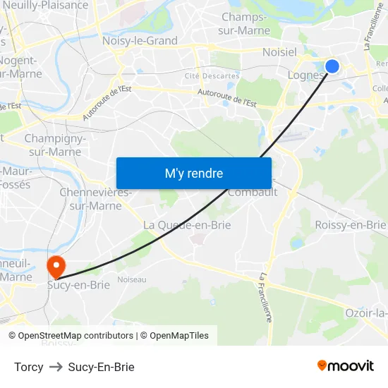Torcy to Sucy-En-Brie map