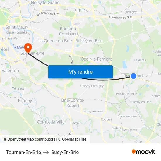 Tournan-En-Brie to Sucy-En-Brie map