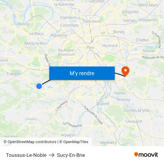 Toussus-Le-Noble to Sucy-En-Brie map