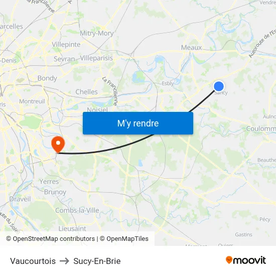 Vaucourtois to Sucy-En-Brie map