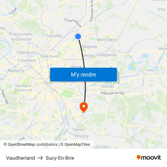 Vaudherland to Sucy-En-Brie map