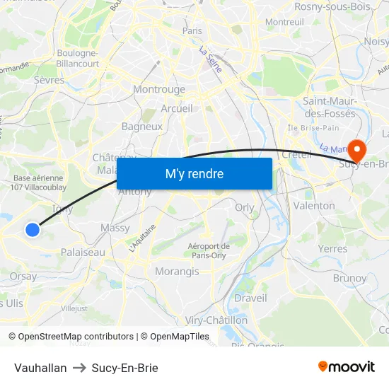 Vauhallan to Sucy-En-Brie map