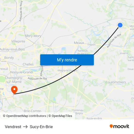 Vendrest to Sucy-En-Brie map