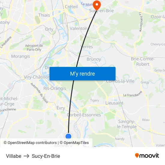 Villabe to Sucy-En-Brie map