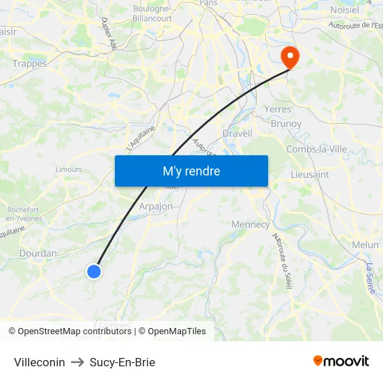 Villeconin to Sucy-En-Brie map