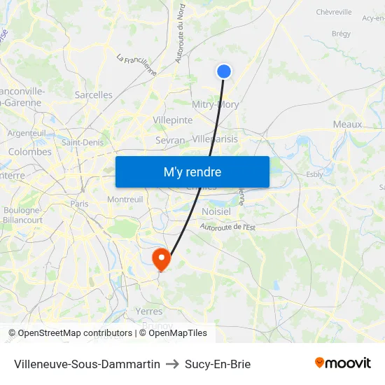 Villeneuve-Sous-Dammartin to Sucy-En-Brie map