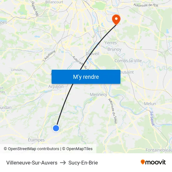 Villeneuve-Sur-Auvers to Sucy-En-Brie map