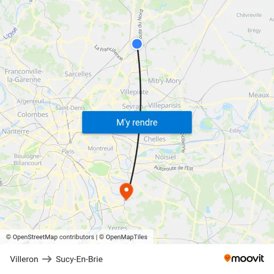 Villeron to Sucy-En-Brie map