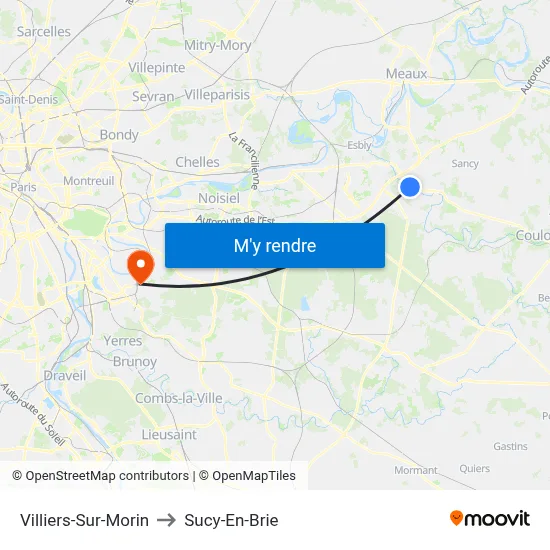 Villiers-Sur-Morin to Sucy-En-Brie map