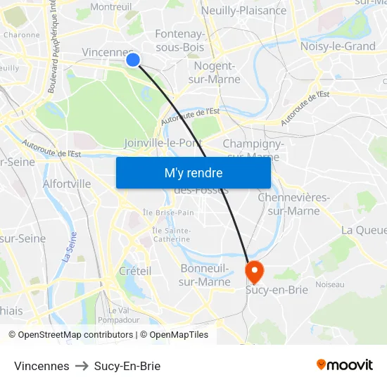 Vincennes to Sucy-En-Brie map