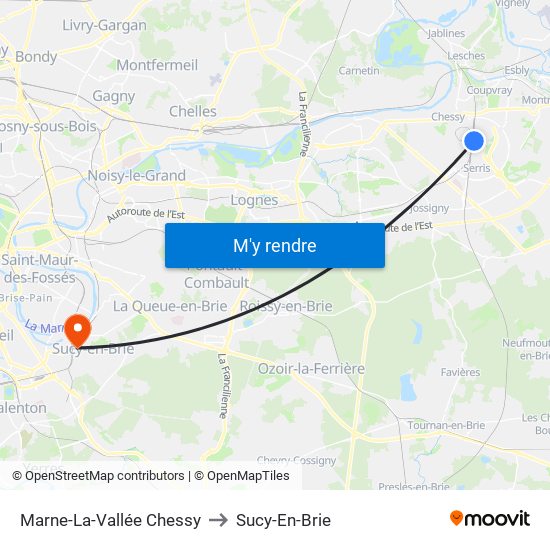 Marne-La-Vallée Chessy to Sucy-En-Brie map