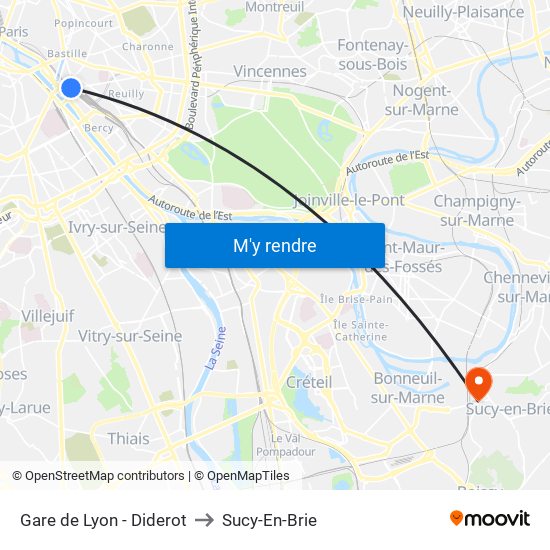 Gare de Lyon - Diderot to Sucy-En-Brie map