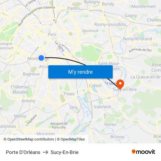 Porte D'Orléans to Sucy-En-Brie map
