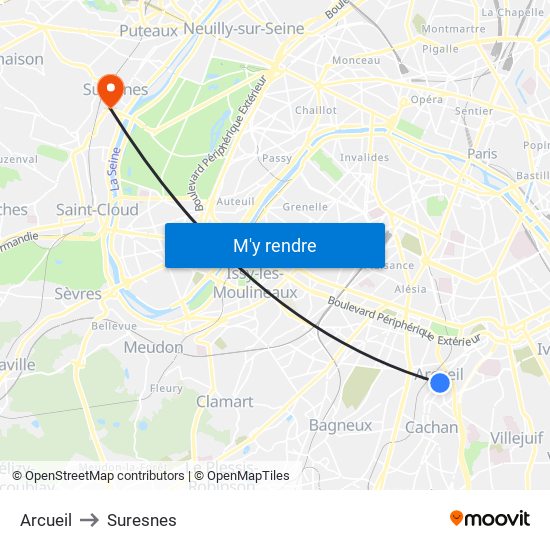 Arcueil to Suresnes map