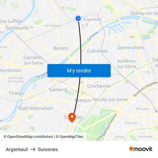 Argenteuil to Suresnes map