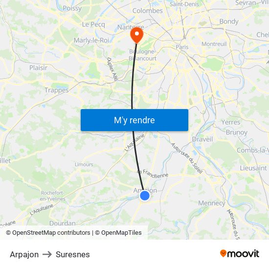 Arpajon to Suresnes map