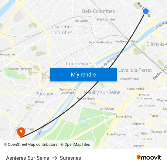 Asnieres-Sur-Seine to Suresnes map