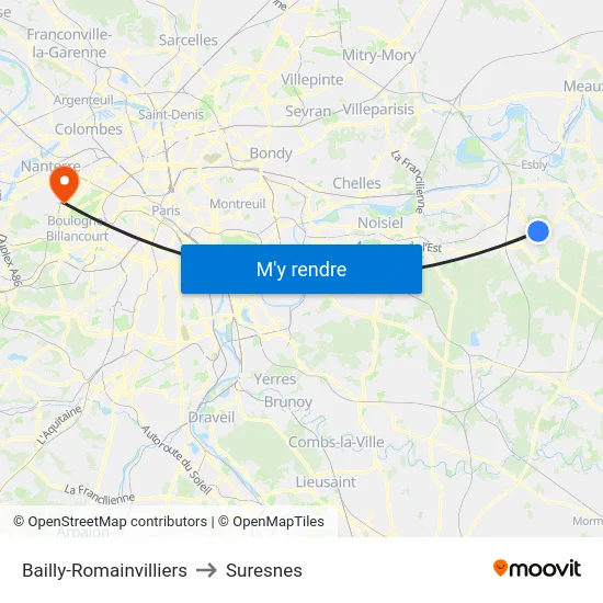 Bailly-Romainvilliers to Suresnes map