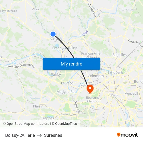 Boissy-L'Aillerie to Suresnes map