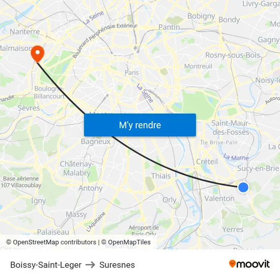 Boissy-Saint-Leger to Suresnes map
