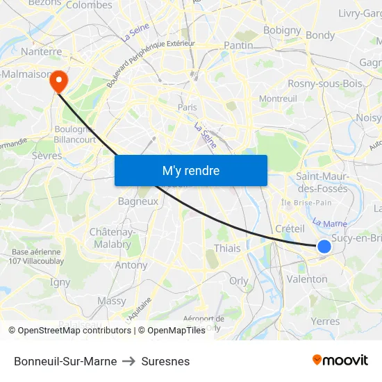 Bonneuil-Sur-Marne to Suresnes map