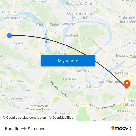 Bouafle to Suresnes map