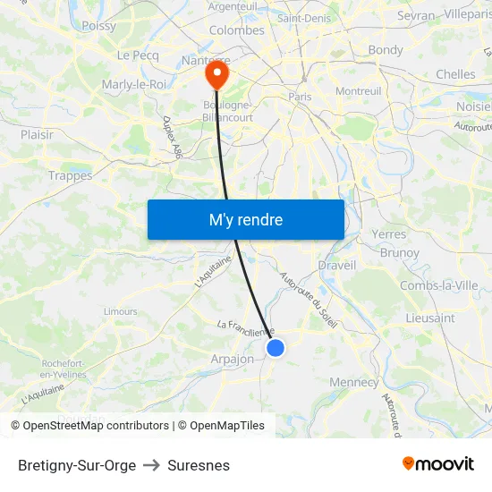 Bretigny-Sur-Orge to Suresnes map