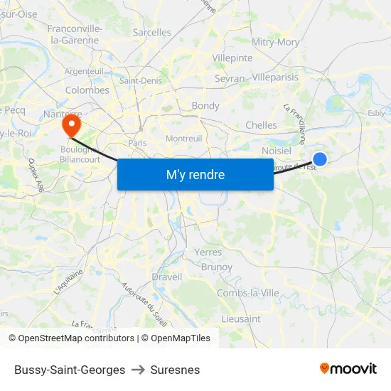Bussy-Saint-Georges to Suresnes map