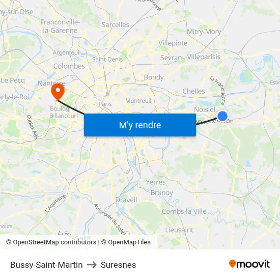 Bussy-Saint-Martin to Suresnes map