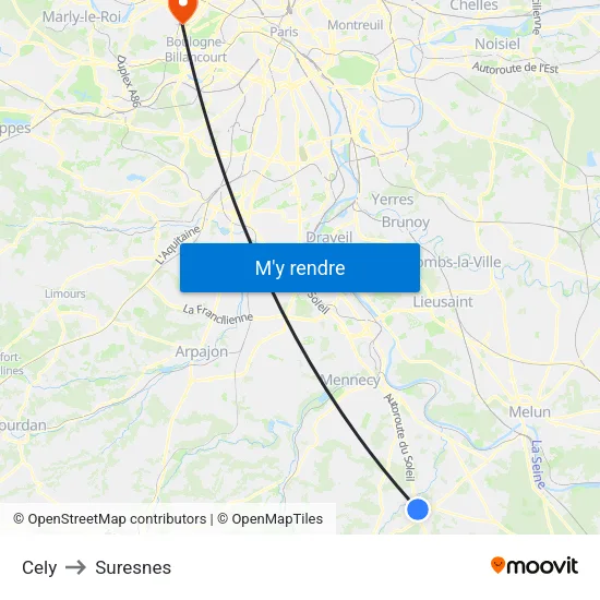 Cely to Suresnes map