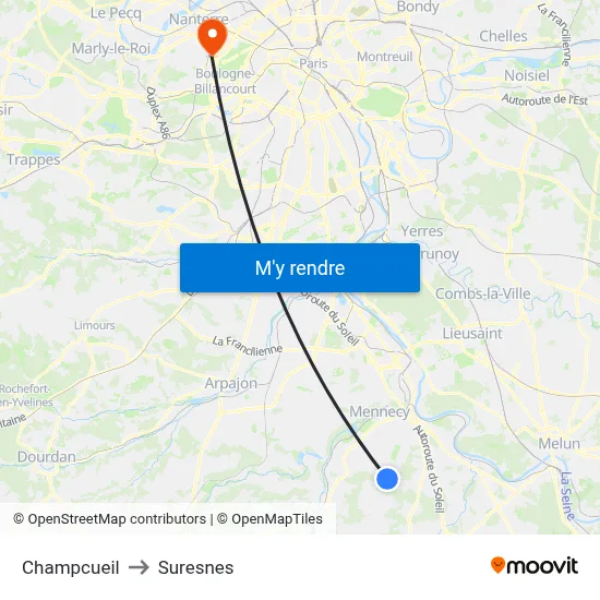 Champcueil to Suresnes map