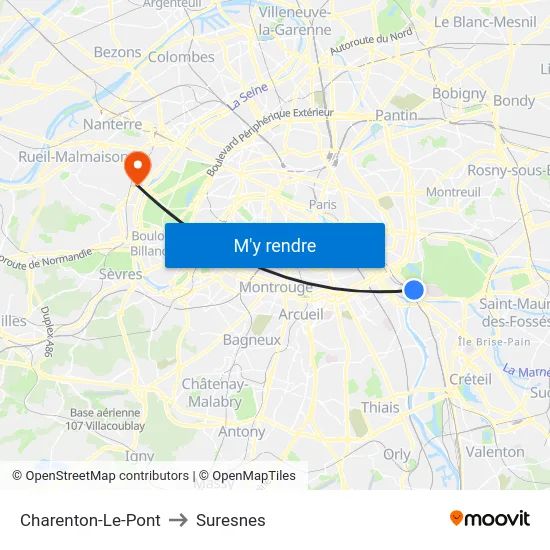 Charenton-Le-Pont to Suresnes map