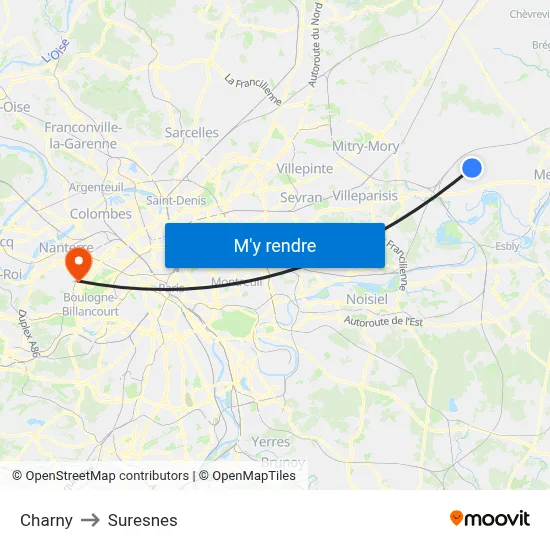 Charny to Suresnes map