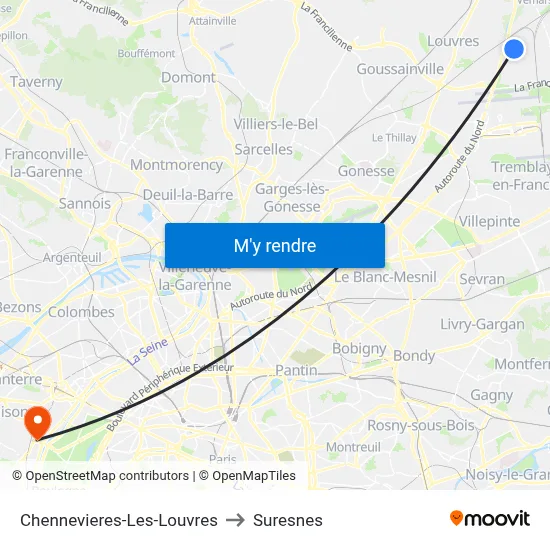 Chennevieres-Les-Louvres to Suresnes map