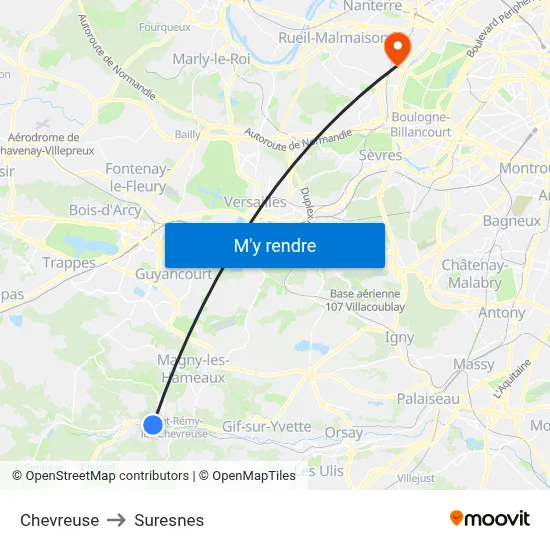 Chevreuse to Suresnes map