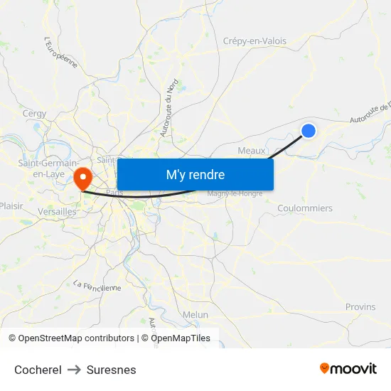 Cocherel to Suresnes map