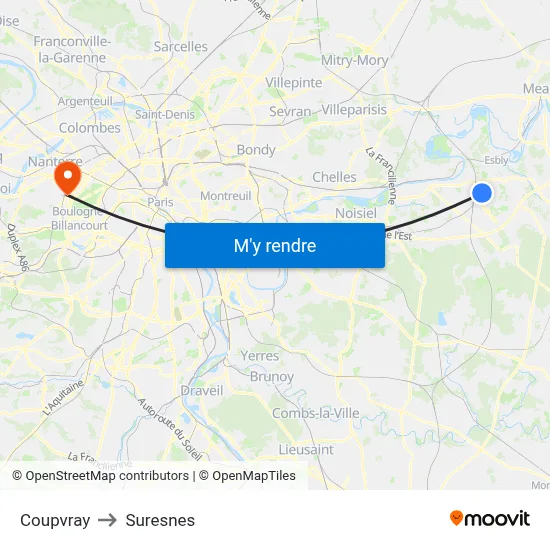 Coupvray to Suresnes map