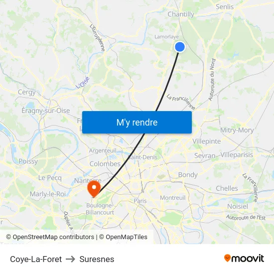 Coye-La-Foret to Suresnes map