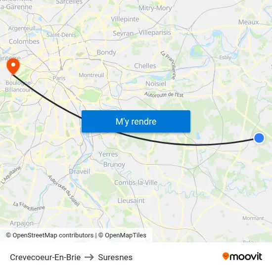 Crevecoeur-En-Brie to Suresnes map