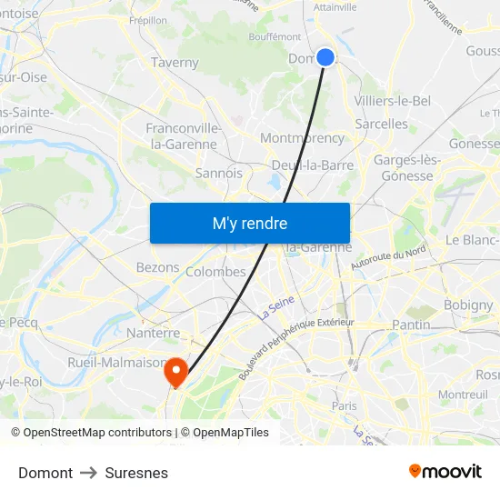 Domont to Suresnes map