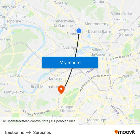 Eaubonne to Suresnes map