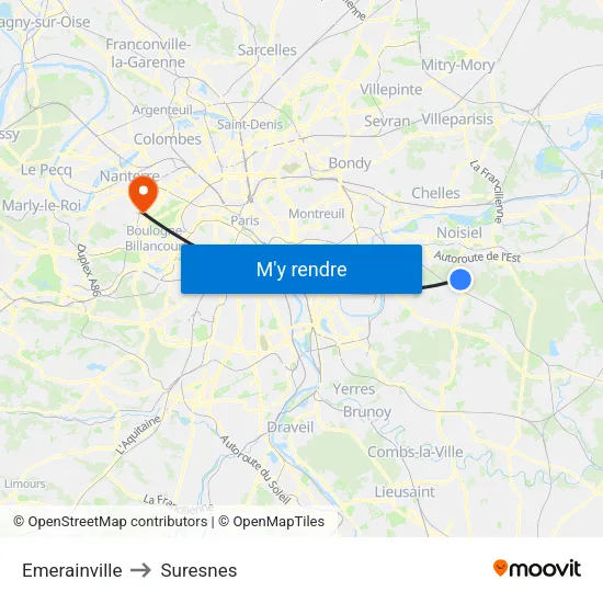 Emerainville to Suresnes map