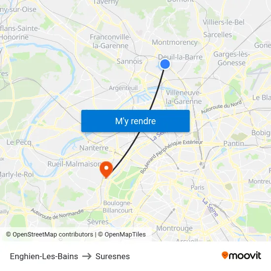 Enghien-Les-Bains to Suresnes map