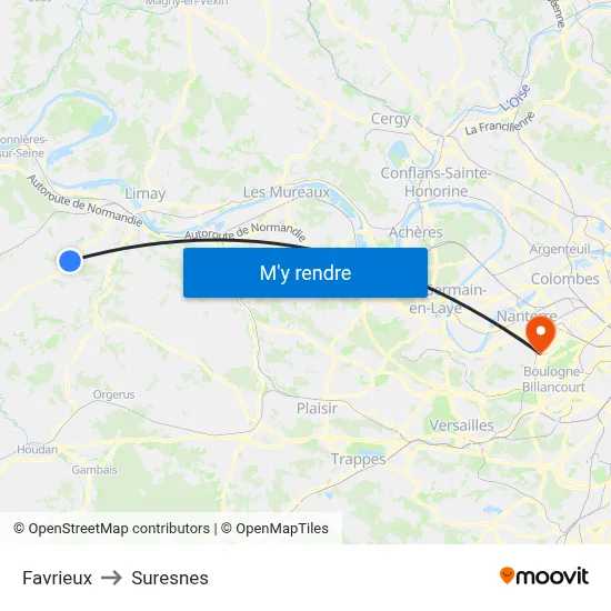 Favrieux to Suresnes map