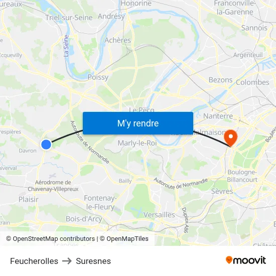 Feucherolles to Suresnes map