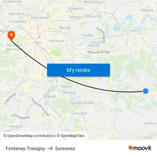Fontenay-Tresigny to Suresnes map